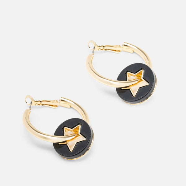 Load image into Gallery viewer, Hoop earrings with horn and star charms
