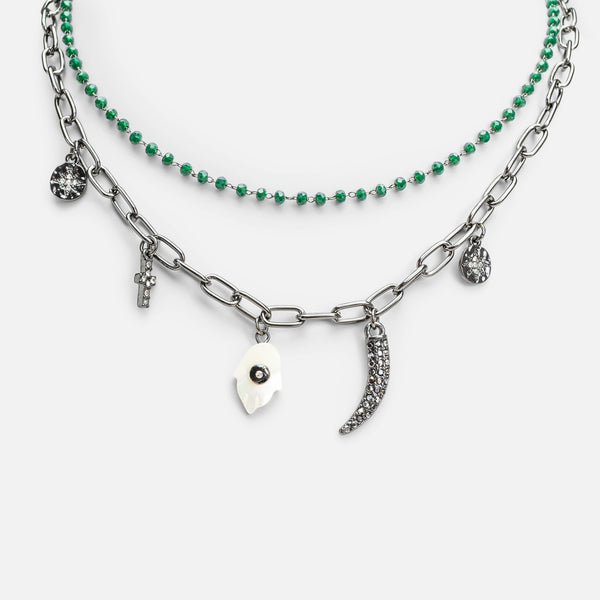Load image into Gallery viewer, Duo of green beads necklaces and charms
