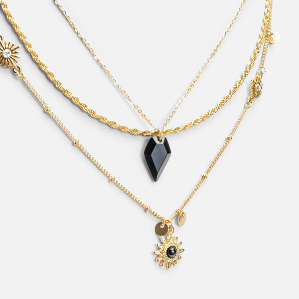 Load image into Gallery viewer, Set of three golden versatile necklaces with multiple charms

