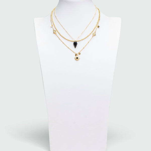 Load image into Gallery viewer, Set of three golden versatile necklaces with multiple charms
