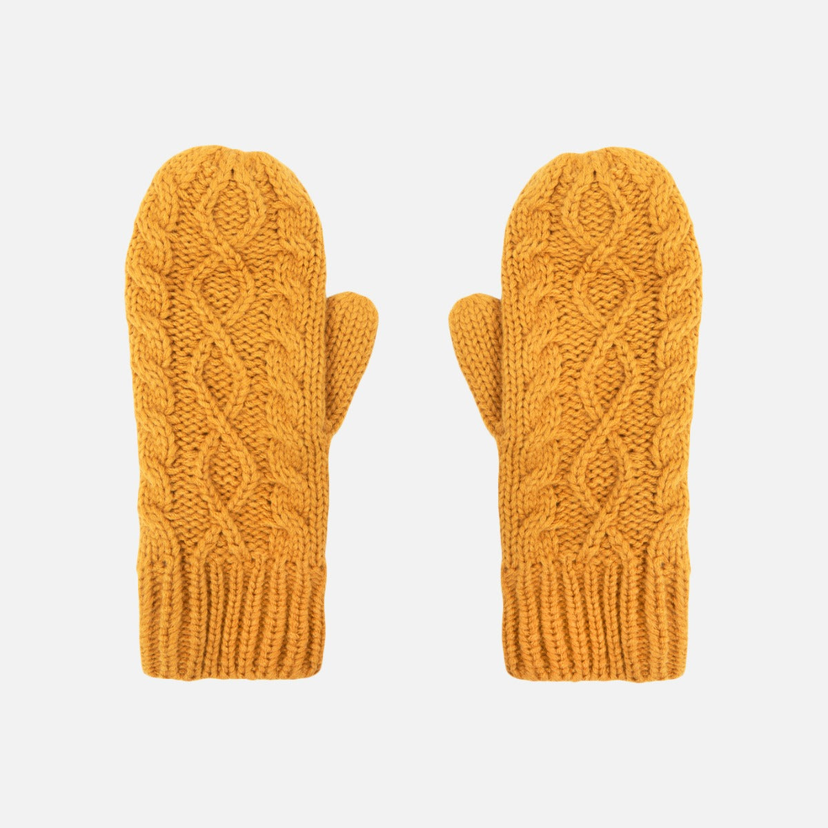 Ocher yellow knit mittens   