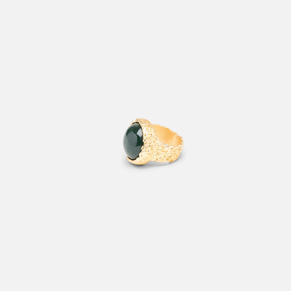 Load image into Gallery viewer, Textured gold ring with green stone
