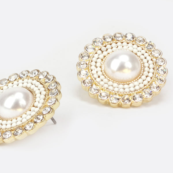 Load image into Gallery viewer, Fixed round earrings with stones and pearls
