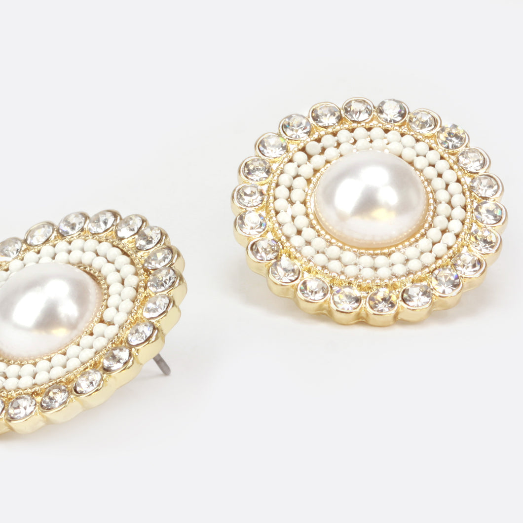 Fixed round earrings with stones and pearls