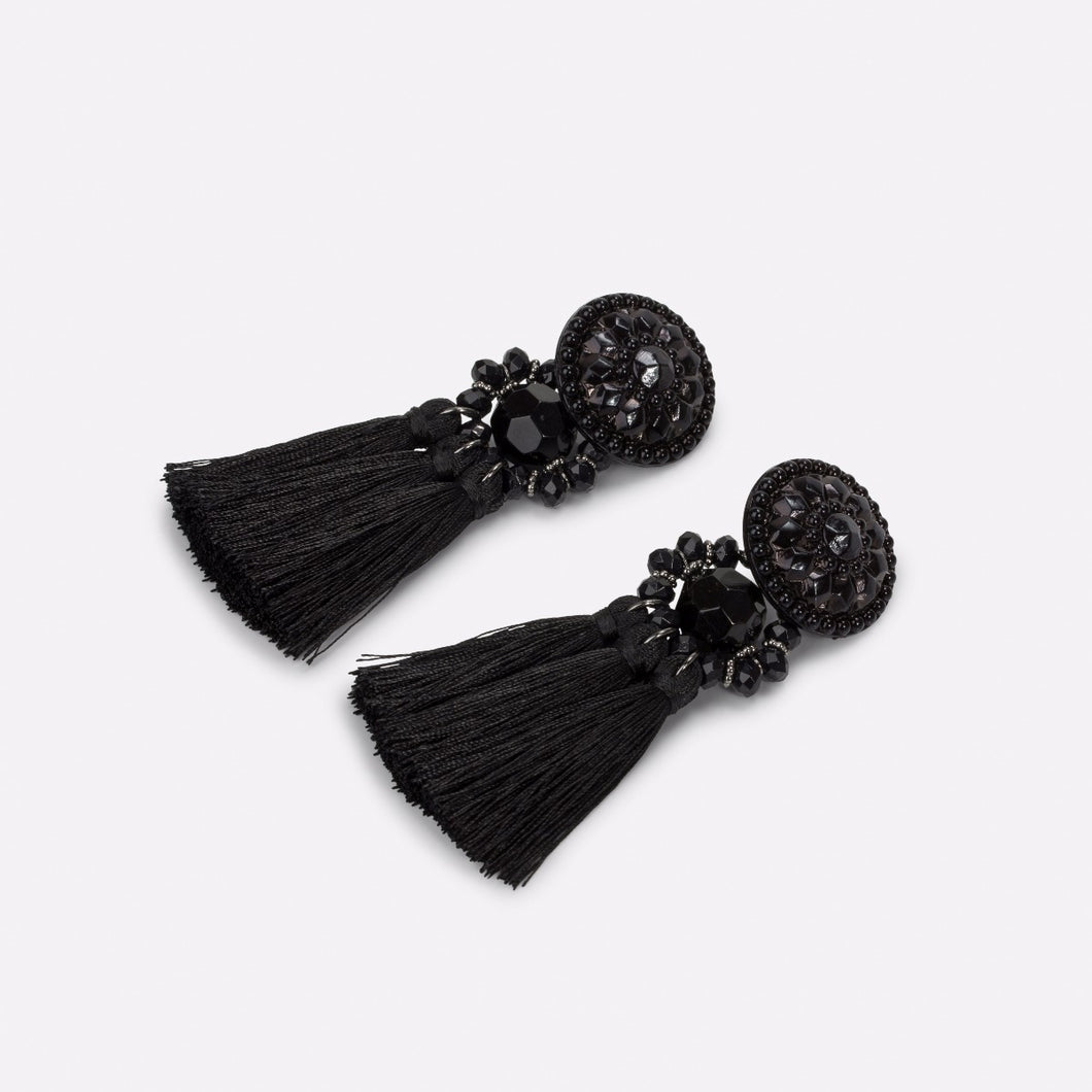 Black earrings with stones and tassels   