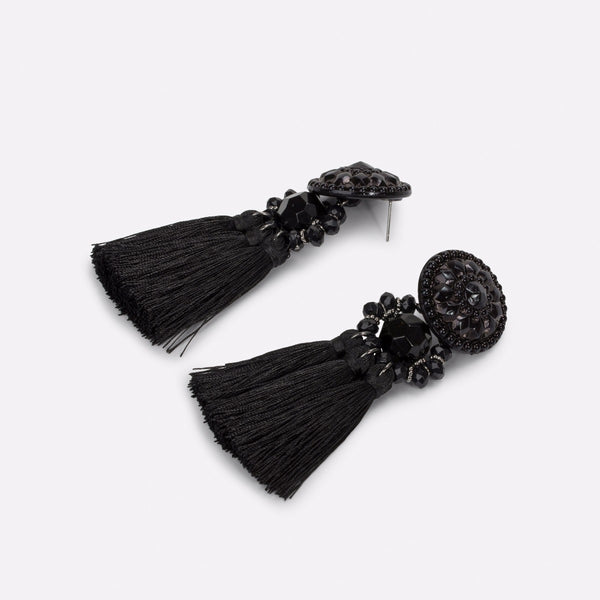 Load image into Gallery viewer, Black earrings with stones and tassels   
