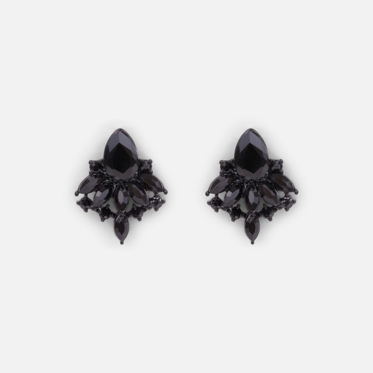 Boucles d’oreilles fixes forme abstraite avec pierres noires
