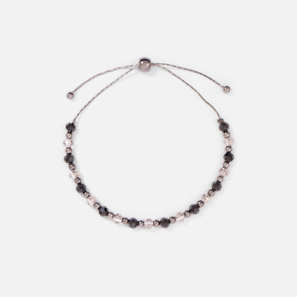 Load image into Gallery viewer, Adjustable silvered bracelet with black and grey beads
