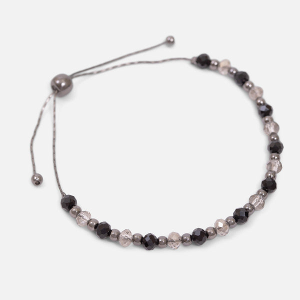 Load image into Gallery viewer, Adjustable silvered bracelet with black and grey beads
