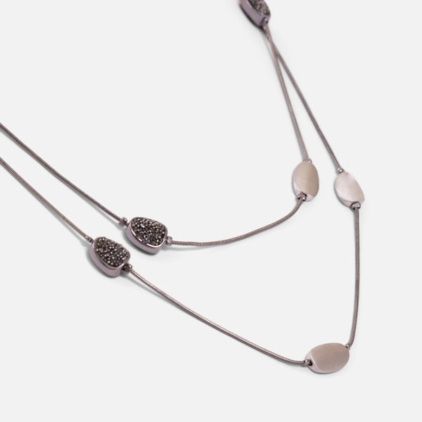 Load image into Gallery viewer, 2 row silvered necklace with textured stones effect 
