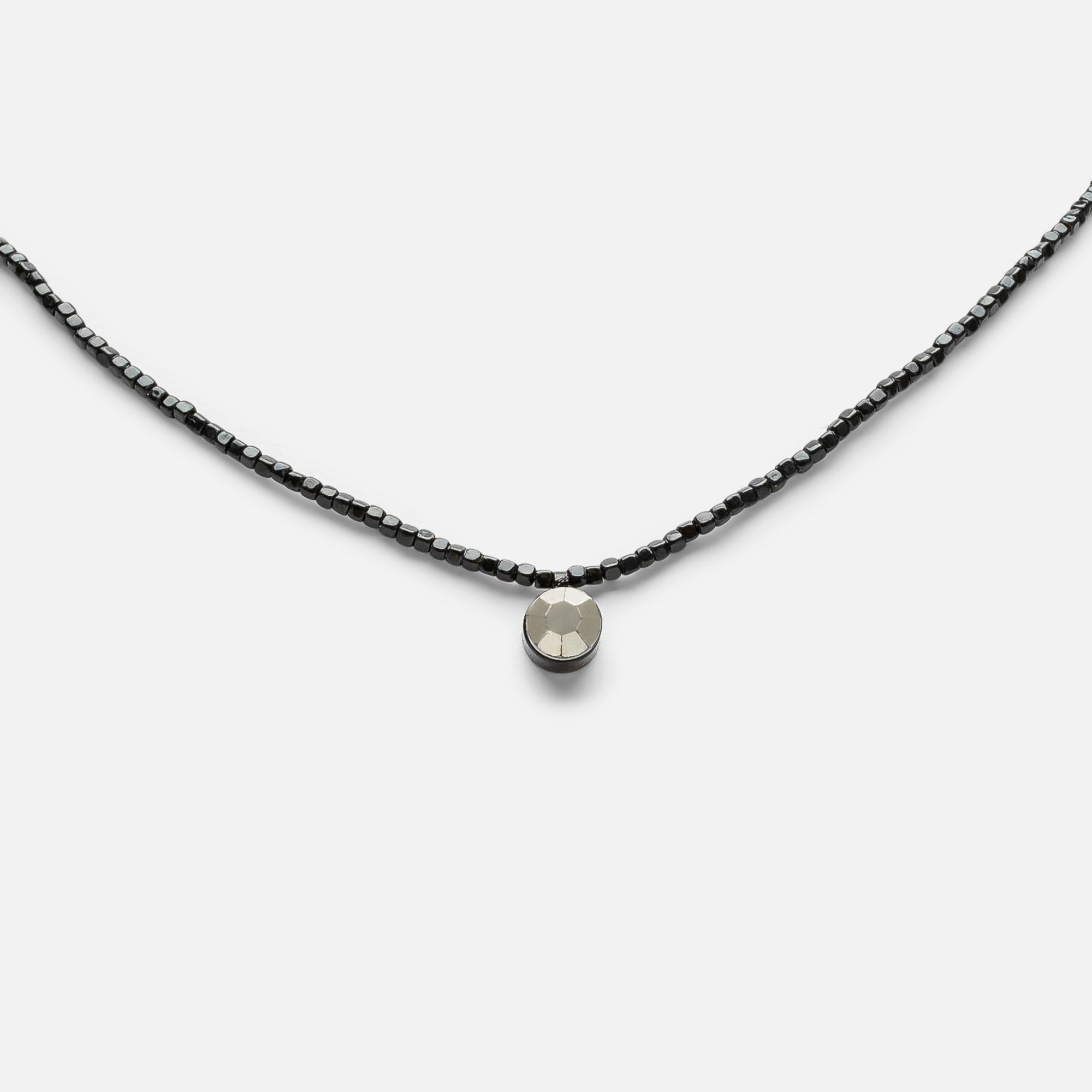 Short black bead necklace with pendant