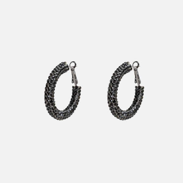 Load image into Gallery viewer, Black bead hoop earrings
