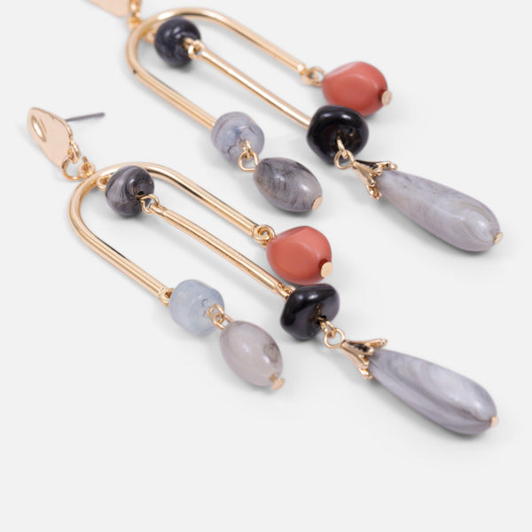 Load image into Gallery viewer, Long golden earrings with small natural stones effect
