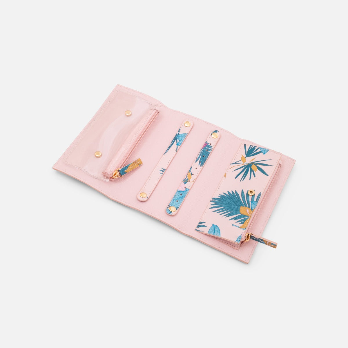 Foldable jewelry organizer with tropical print