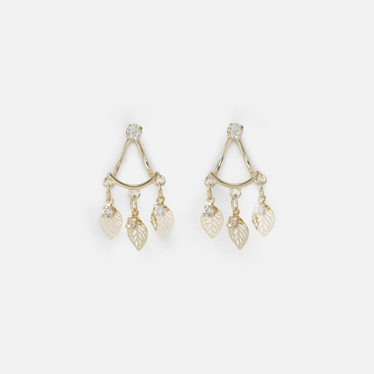 Boucles d'oreilles dorées avec plumes et cristaux