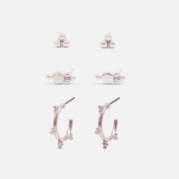 Charger l&#39;image dans la galerie, Trio de boucles d’oreilles argentées avec anneaux et billes
