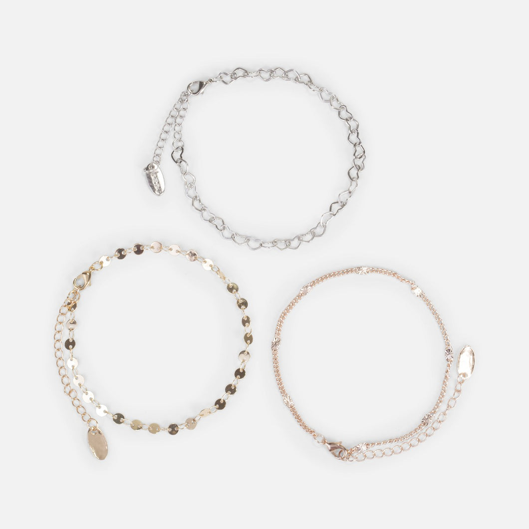 Set of 3 bracelets with different platings