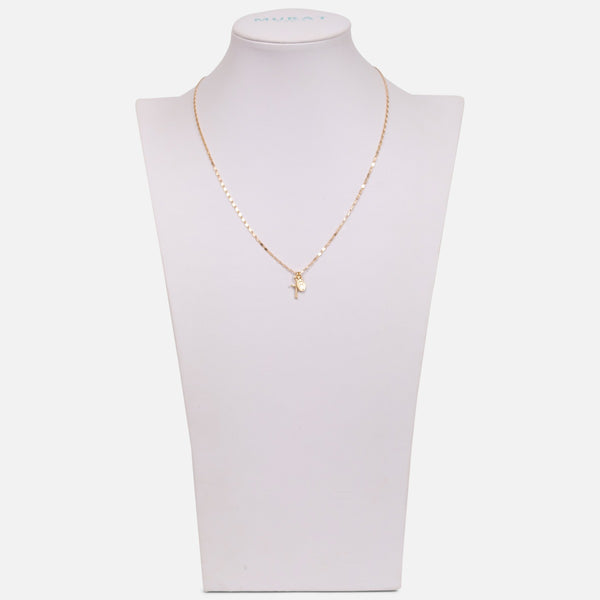 Load image into Gallery viewer, Golden pendant with oval and cross charms

