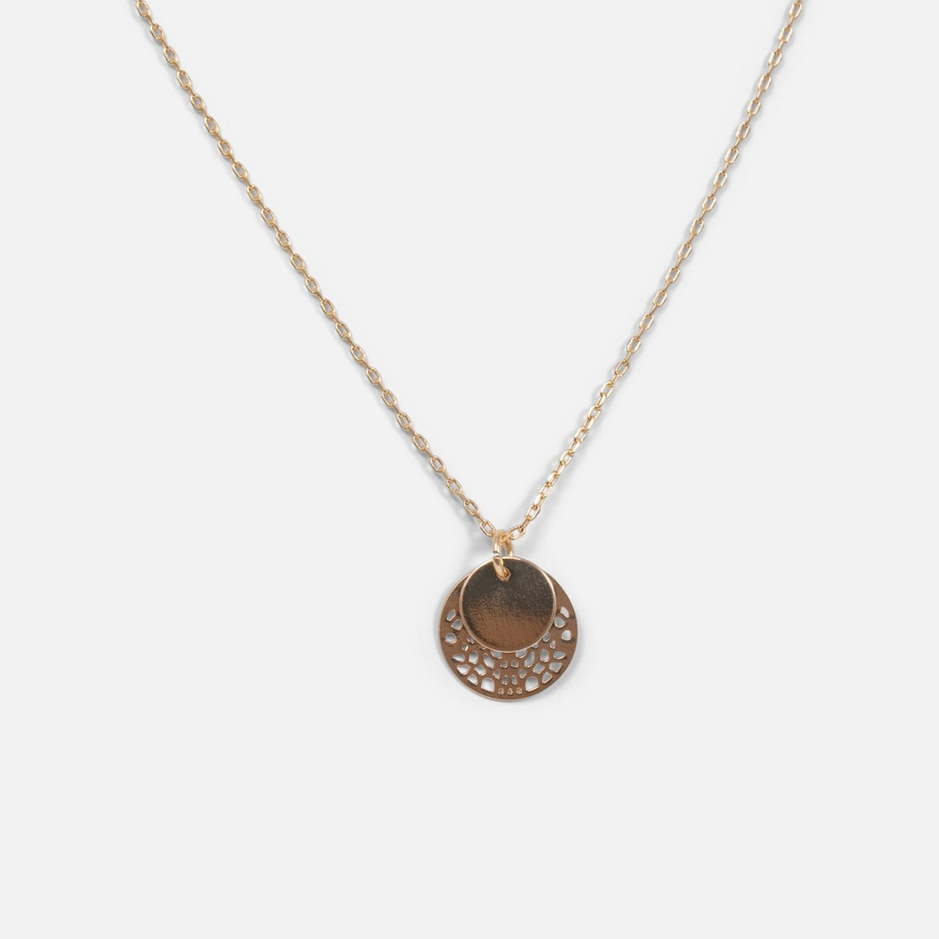 Golden pendant with 2 superimposed circular charms