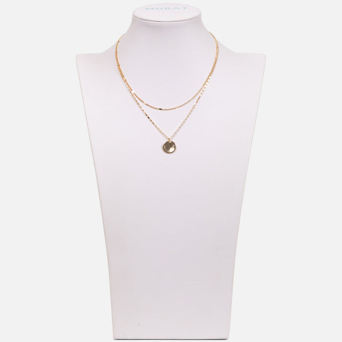 Collier doré double chaîne avec médaillon martelé