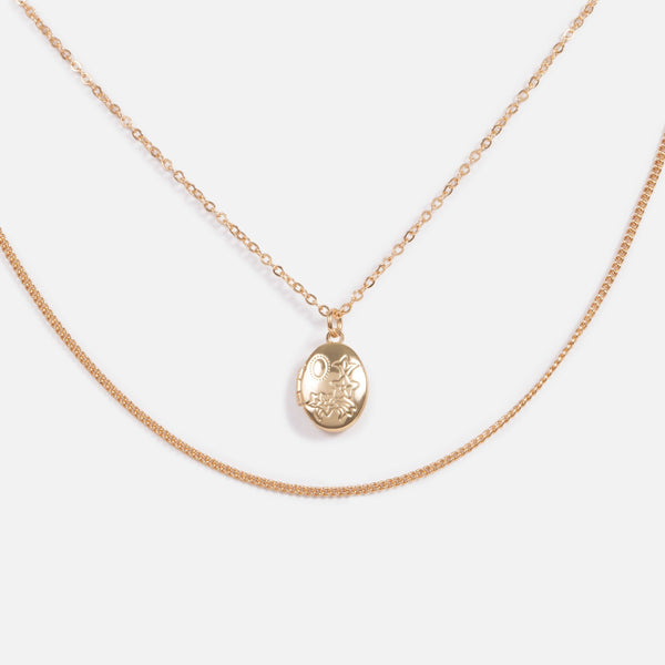 Load image into Gallery viewer, Golden double pendant with retro amulet medallion   
