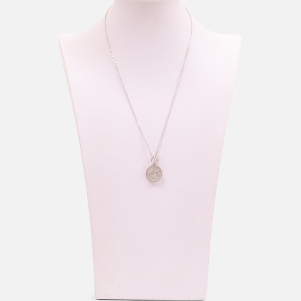Load image into Gallery viewer, Silvered pendant with a coin charm and a round clasp and  bar
