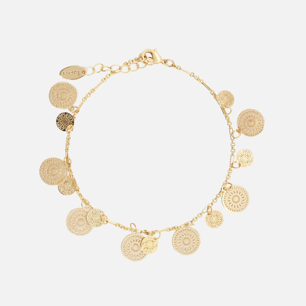 Golden ankle chain with filigree medallions