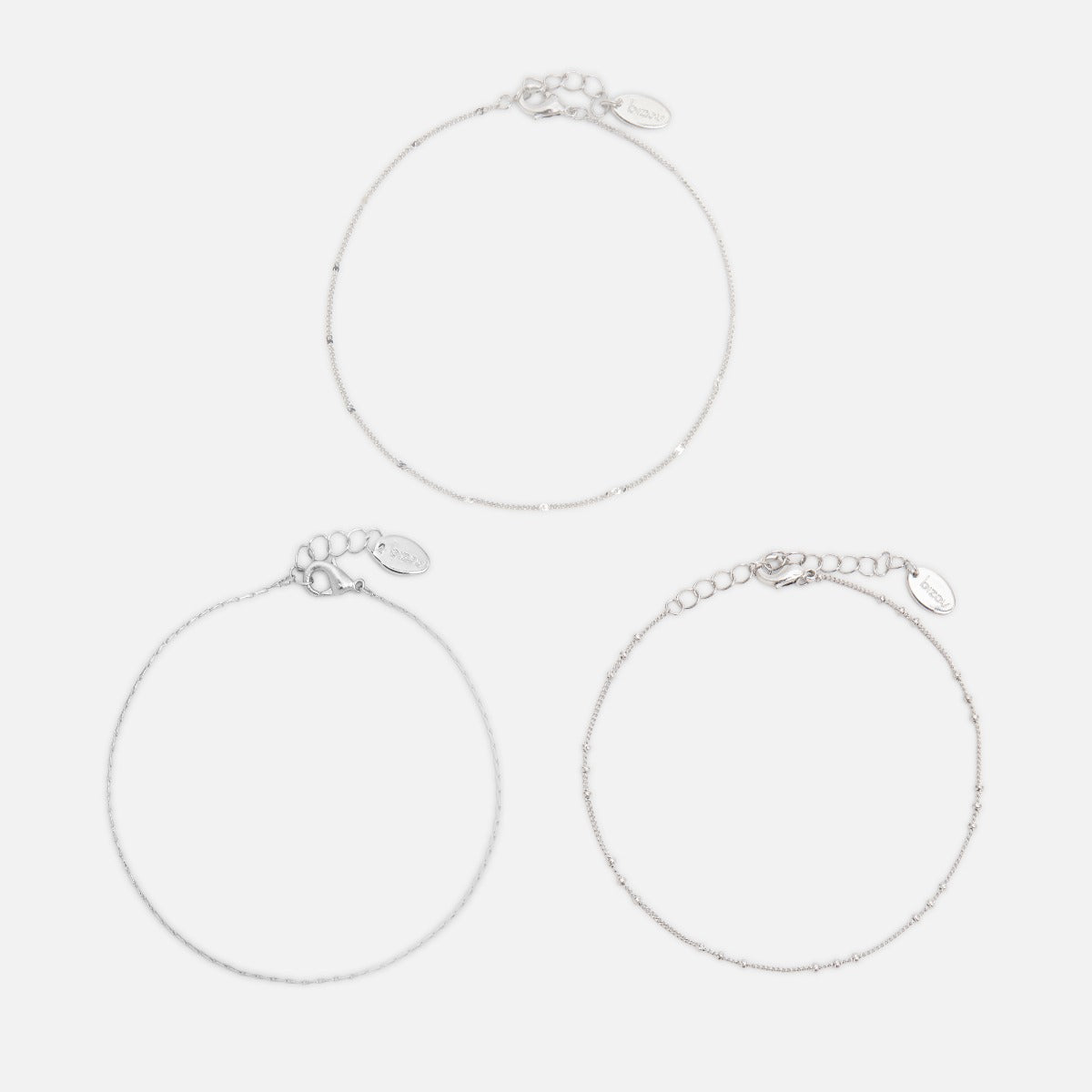Set of three silvered delicate mesh ankle chains
