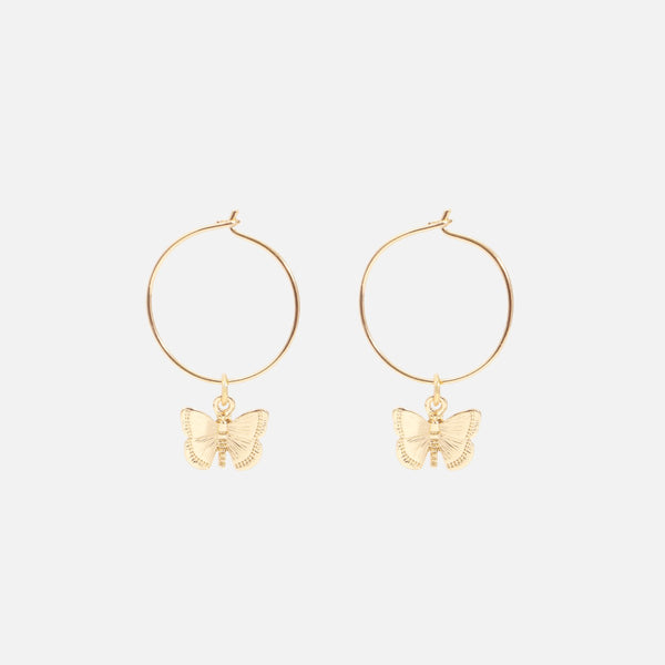 Load image into Gallery viewer, Set of golden fixed earrings and butterfly hoops
