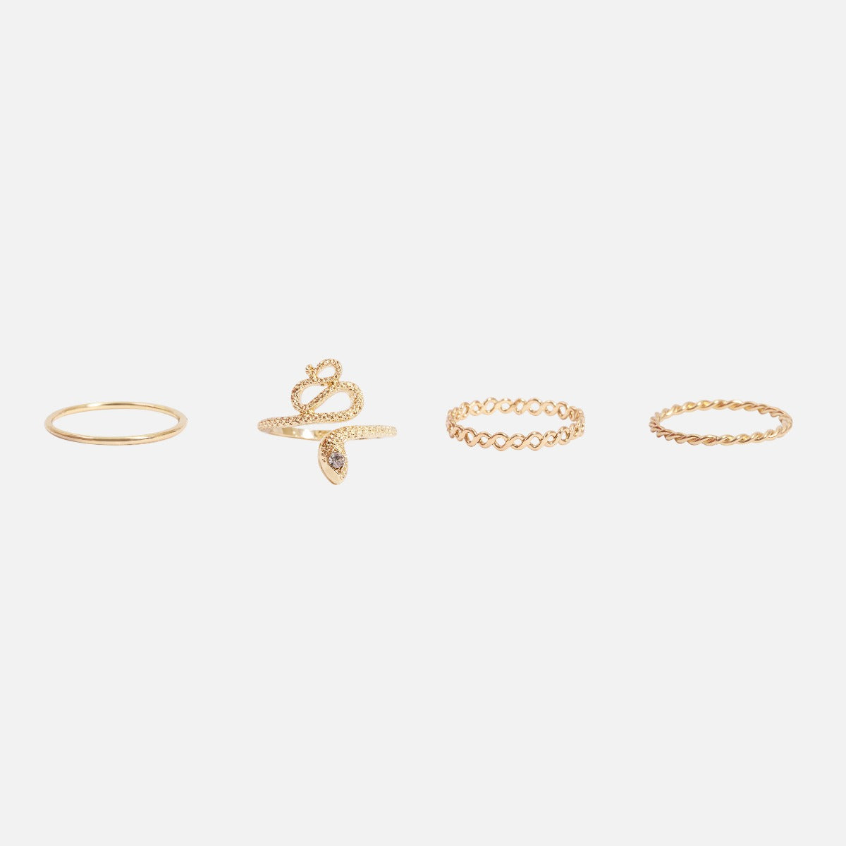 Four golden rings set with snake