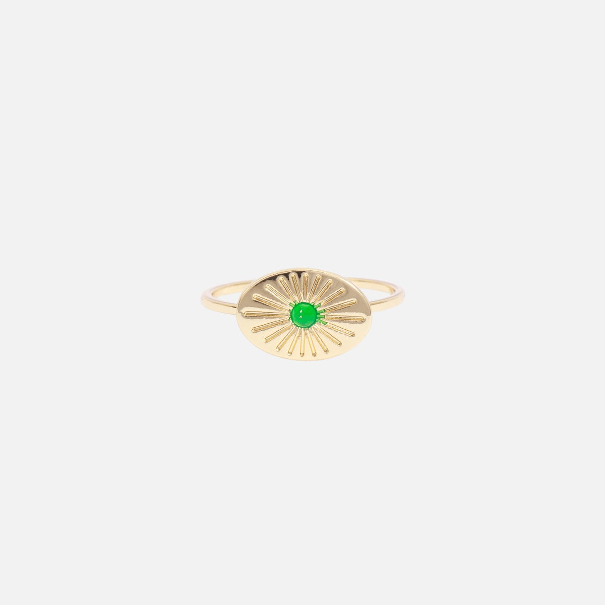 Set of five golden and green rings