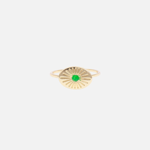 Load image into Gallery viewer, Set of five golden and green rings
