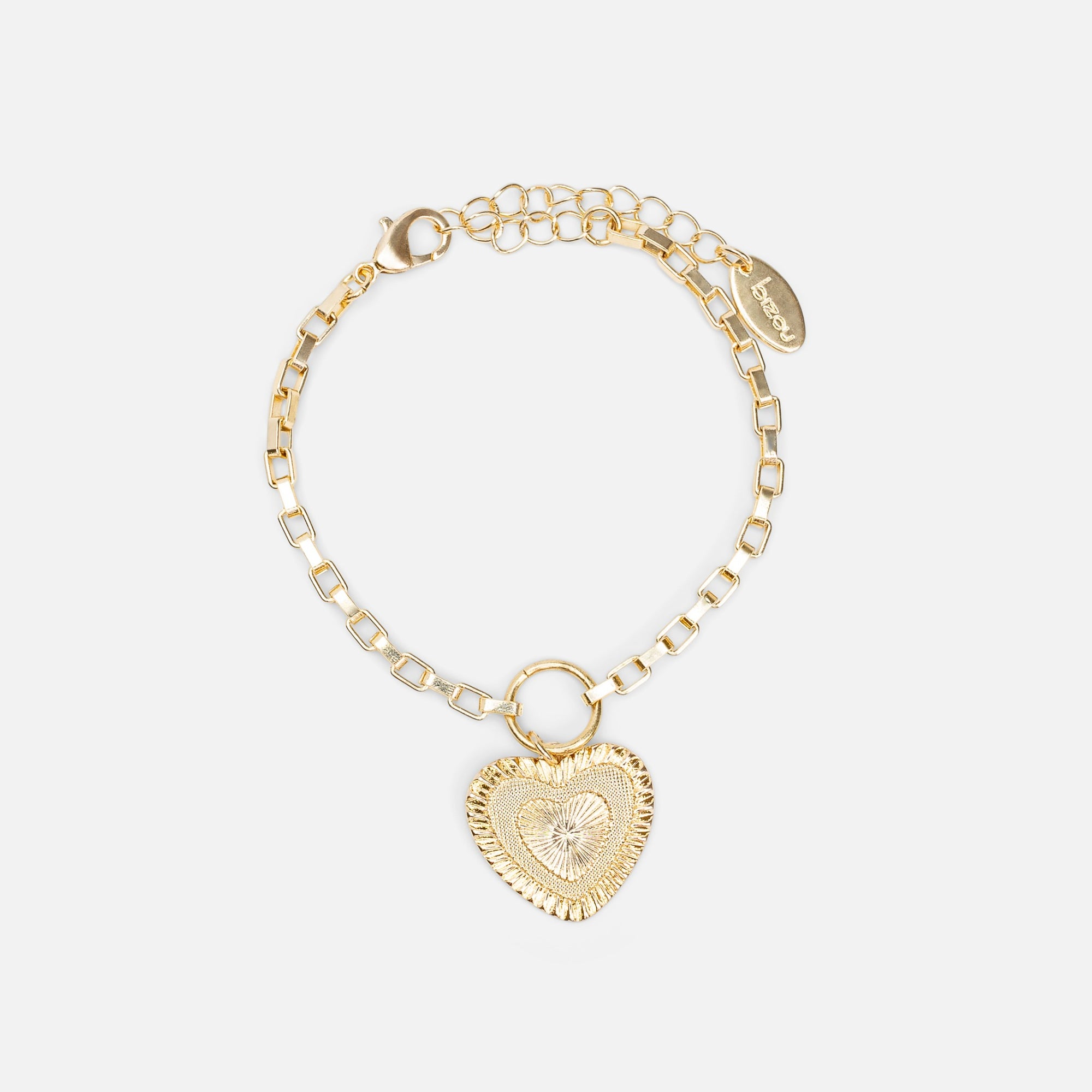 Bracelet doré chaîne large avec breloque cœur