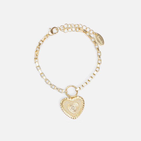Charger l&#39;image dans la galerie, Bracelet doré chaîne large avec breloque cœur
