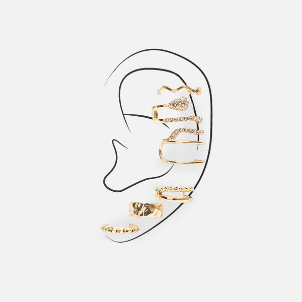 Load image into Gallery viewer, Set of seven golden ear cuffs
