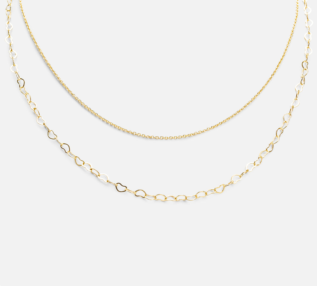 Double delicate chains necklace with little hearts