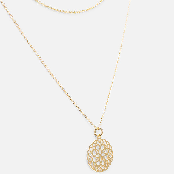 Load image into Gallery viewer, Double golden chain necklace with filigree charm
