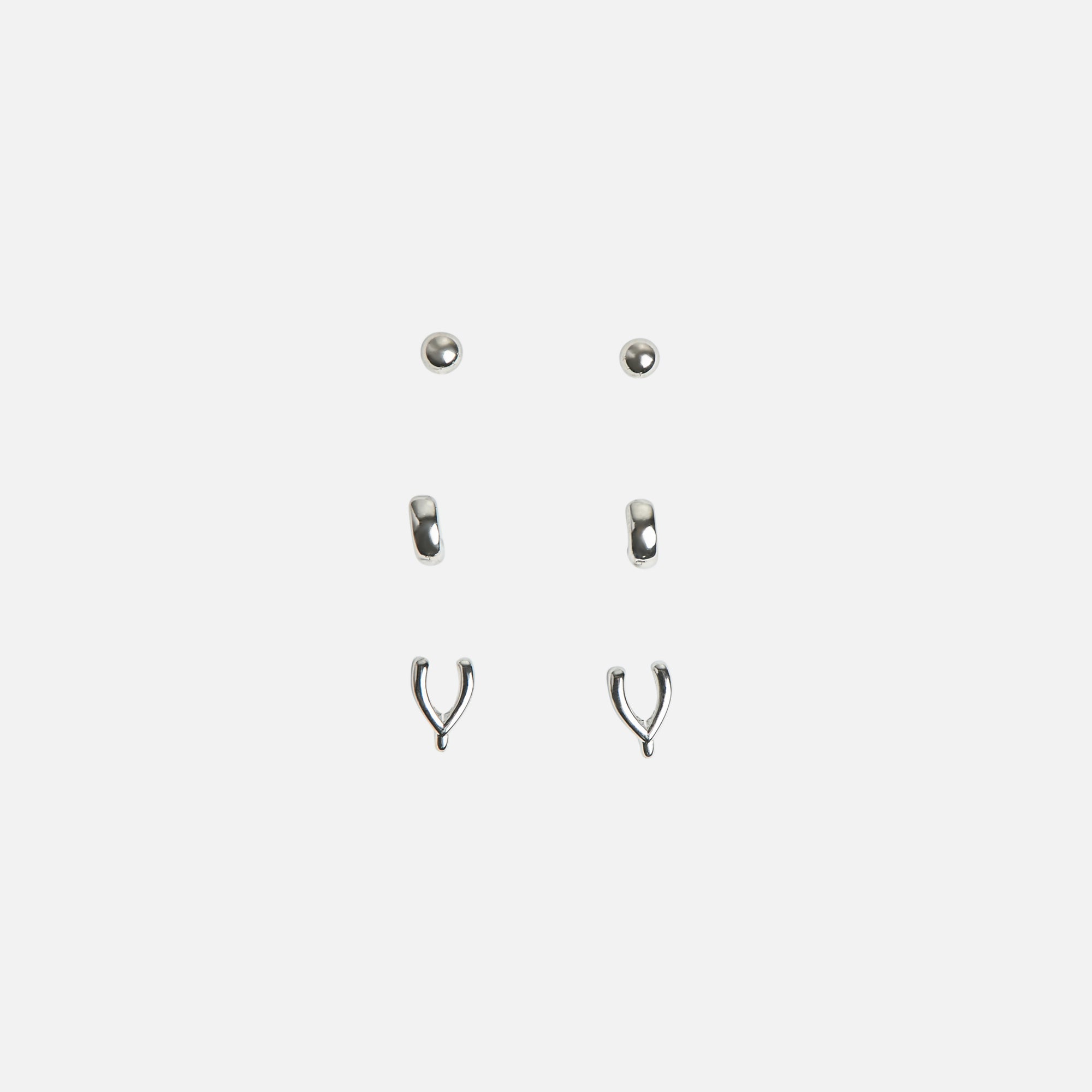 Trio de boucles d'oreilles argentées fixes, anneaux et bréchet