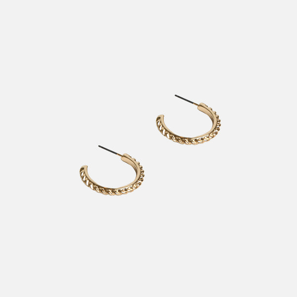 Load image into Gallery viewer, Duo of fixed hammered and twisted hoop golden earrings
