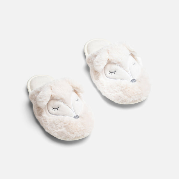 Load image into Gallery viewer, Beige fox face slippers
