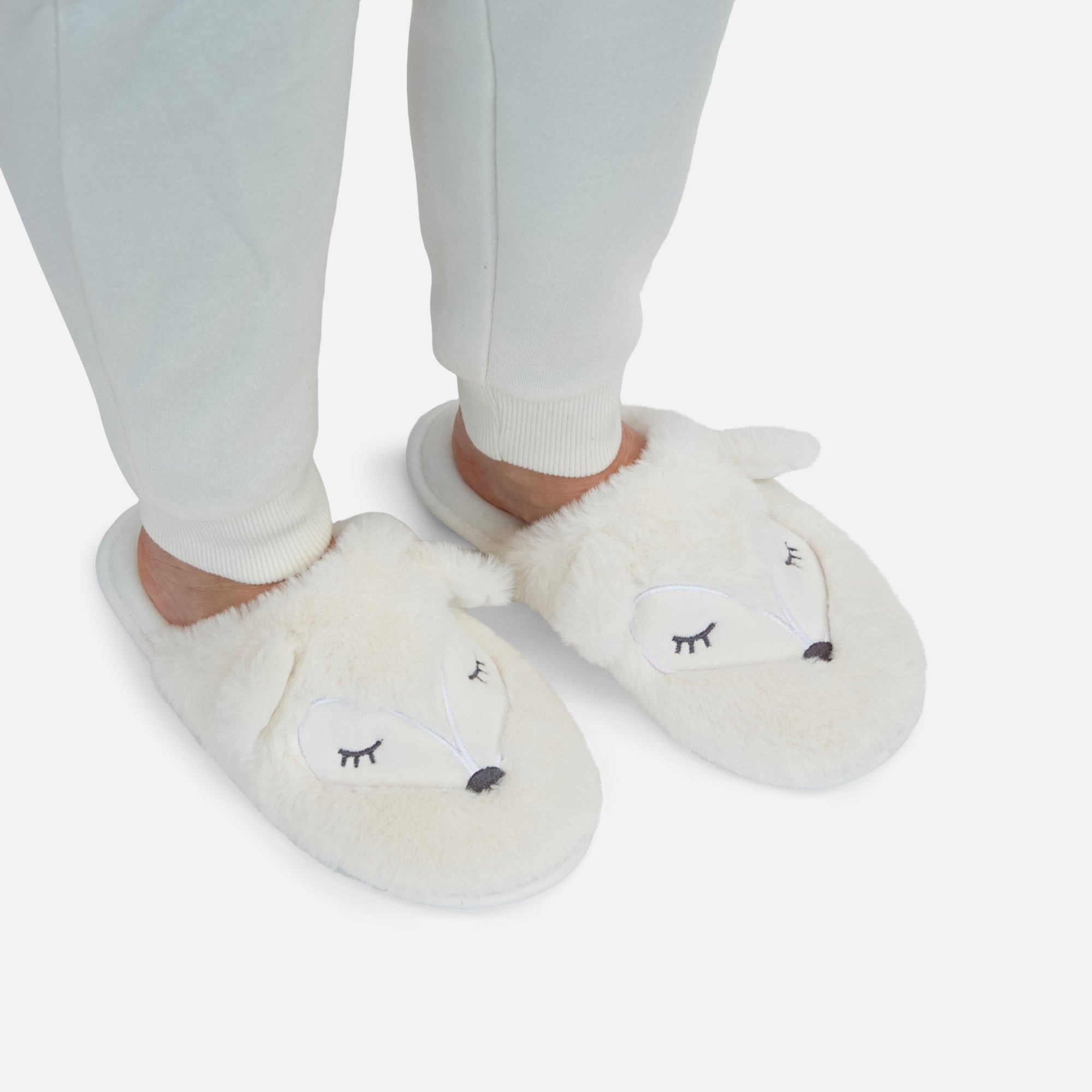 Beige fox face slippers
