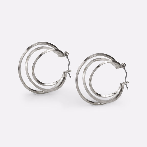 Load image into Gallery viewer, Silvered earrings with three hoops
