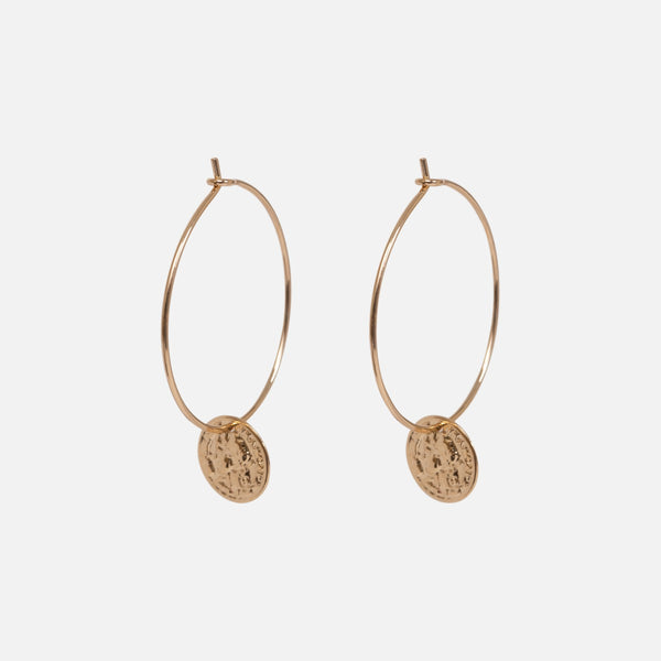 Load image into Gallery viewer, Duo of hoop earrings with coin and star medallions
