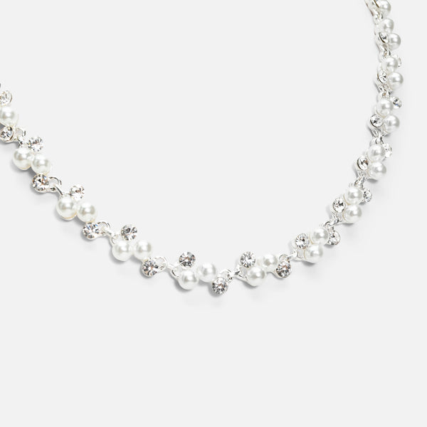 Charger l&#39;image dans la galerie, Ensemble collier et boucles d’oreilles perles et zircons cubiques
