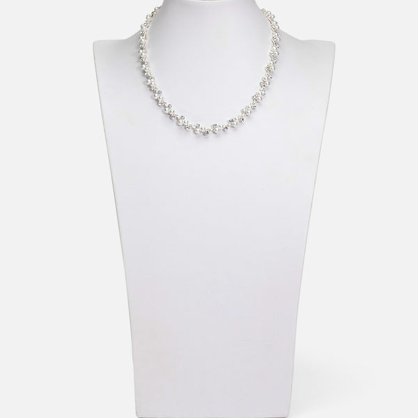 Charger l&#39;image dans la galerie, Ensemble collier et boucles d’oreilles perles et zircons cubiques
