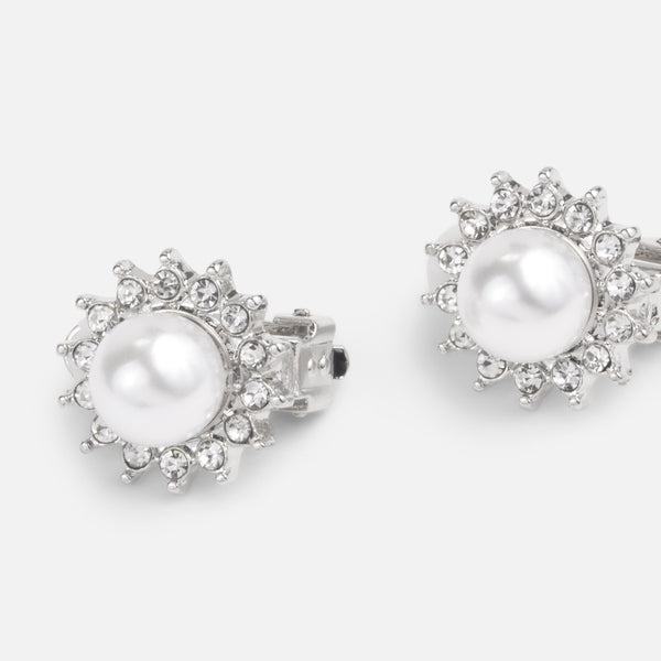 Load image into Gallery viewer, Star shape clip earrings with pearl and stones
