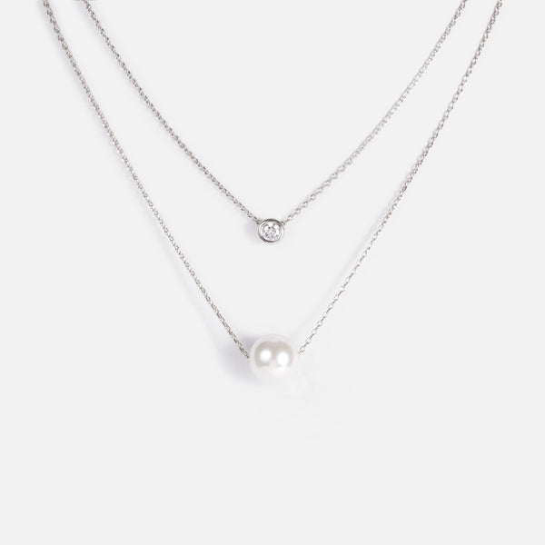 Load image into Gallery viewer, Set of two necklaces with pearl and glittering stone   
