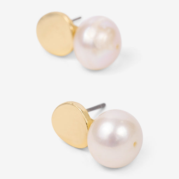 Load image into Gallery viewer, Small earrings with golden disc and pearl

