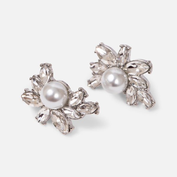 Charger l&#39;image dans la galerie, Boucles d&#39;oreilles argentées fixes perle et pierres
