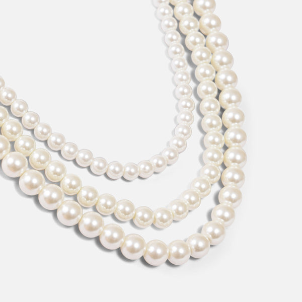 Charger l&#39;image dans la galerie, Collier long trois rangs de perles et ruban
